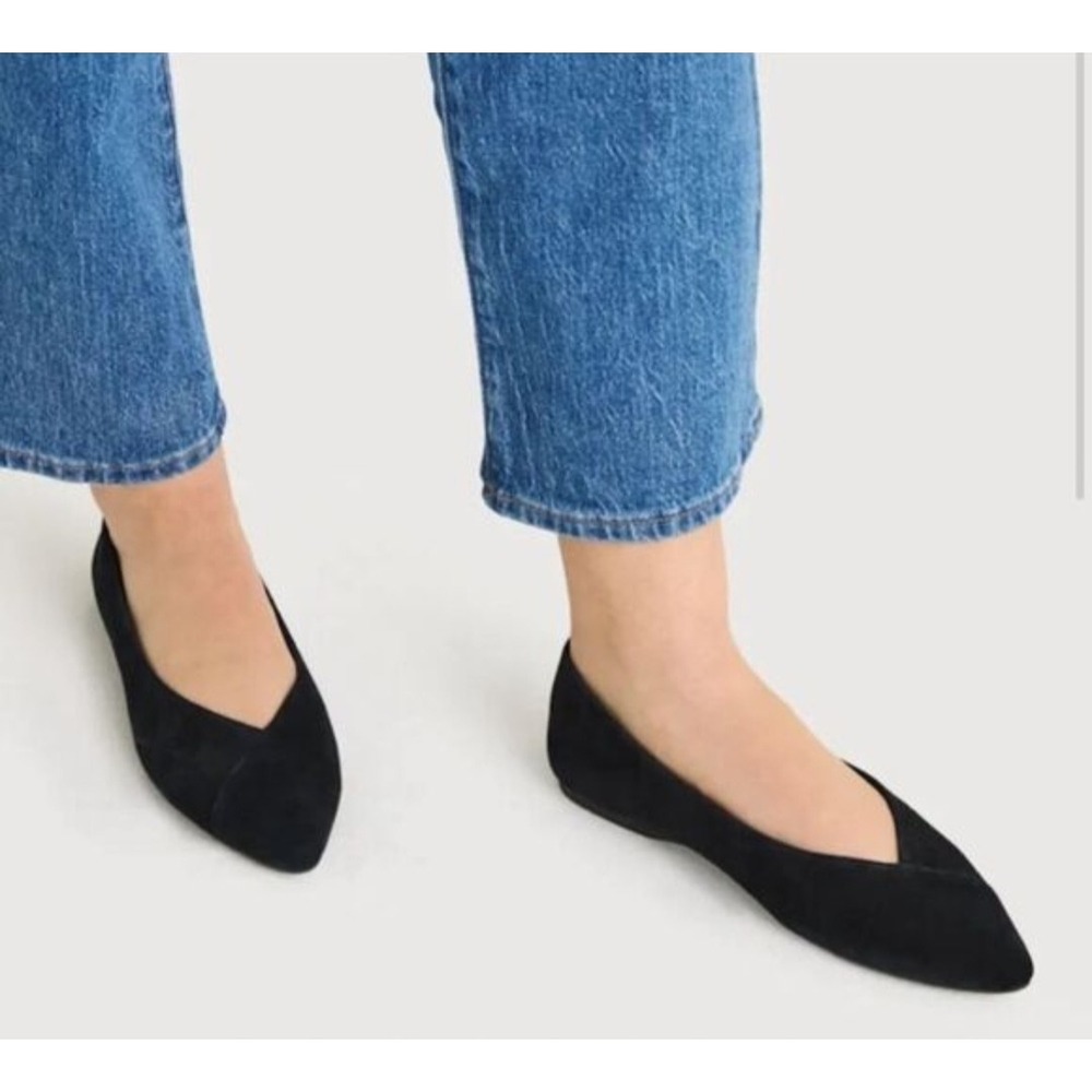 Birdies The Goldfinch Black Suede Pointed Toe V-Cut Flat Shoes Womens Size 12